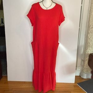 For Cynthia Dress Red Gauze Causal Pull On Maxi Dress
